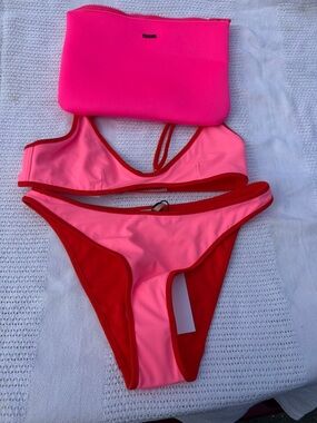 triangl swimwear Neon Pink and Red Bikini Set